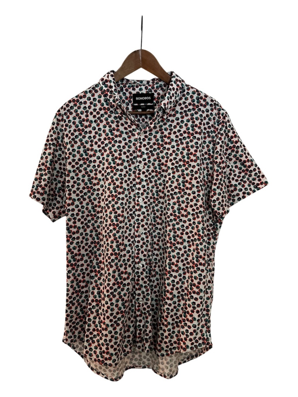 Bonobos Men’s White Short-Sleeve Button-Up with a beautiful floral print.